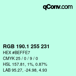 カラーコード: RGB 190.1 255 231 | qconv.com