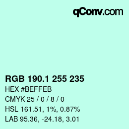 Color code: RGB 190.1 255 235 | qconv.com