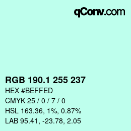 カラーコード: RGB 190.1 255 237 | qconv.com