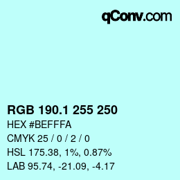 Color code: RGB 190.1 255 250 | qconv.com