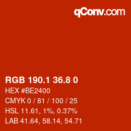 Color code: RGB 190.1 36.8 0 | qconv.com