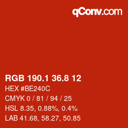 カラーコード: RGB 190.1 36.8 12 | qconv.com