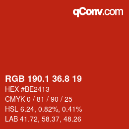 カラーコード: RGB 190.1 36.8 19 | qconv.com