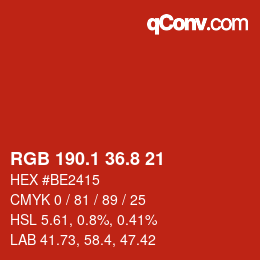 カラーコード: RGB 190.1 36.8 21 | qconv.com