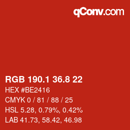 カラーコード: RGB 190.1 36.8 22 | qconv.com