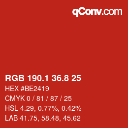 カラーコード: RGB 190.1 36.8 25 | qconv.com