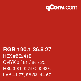 カラーコード: RGB 190.1 36.8 27 | qconv.com