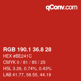 カラーコード: RGB 190.1 36.8 28 | qconv.com