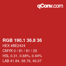 カラーコード: RGB 190.1 36.8 36 | qconv.com