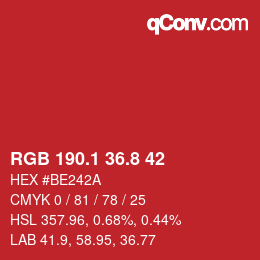 カラーコード: RGB 190.1 36.8 42 | qconv.com