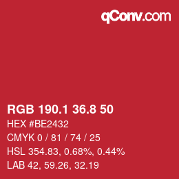 カラーコード: RGB 190.1 36.8 50 | qconv.com