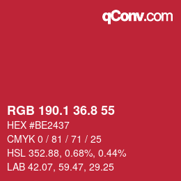 カラーコード: RGB 190.1 36.8 55 | qconv.com