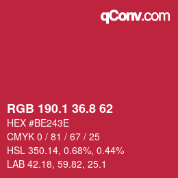 カラーコード: RGB 190.1 36.8 62 | qconv.com