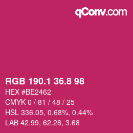 カラーコード: RGB 190.1 36.8 98 | qconv.com