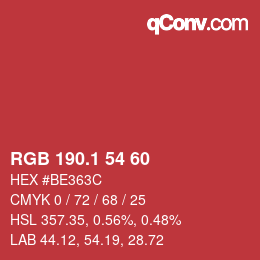 カラーコード: RGB 190.1 54 60 | qconv.com