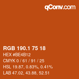 カラーコード: RGB 190.1 75 18 | qconv.com