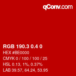 カラーコード: RGB 190.3 0.4 0 | qconv.com