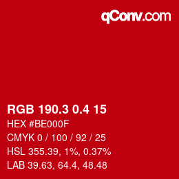 カラーコード: RGB 190.3 0.4 15 | qconv.com