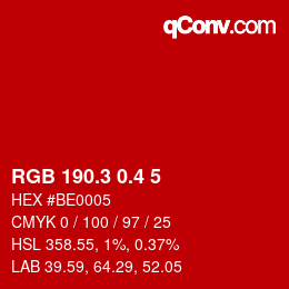 カラーコード: RGB 190.3 0.4 5 | qconv.com
