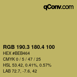 カラーコード: RGB 190.3 180.4 100 | qconv.com