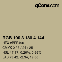 カラーコード: RGB 190.3 180.4 144 | qconv.com