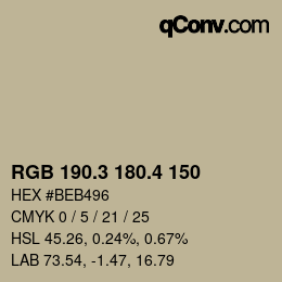 カラーコード: RGB 190.3 180.4 150 | qconv.com