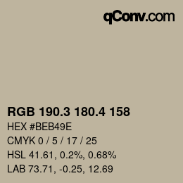 カラーコード: RGB 190.3 180.4 158 | qconv.com