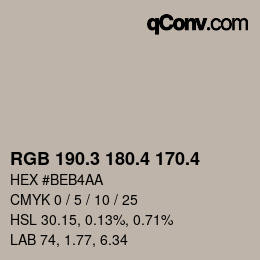 カラーコード: RGB 190.3 180.4 170.4 | qconv.com