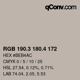 カラーコード: RGB 190.3 180.4 172 | qconv.com