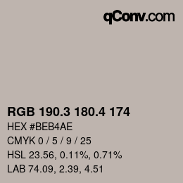 カラーコード: RGB 190.3 180.4 174 | qconv.com