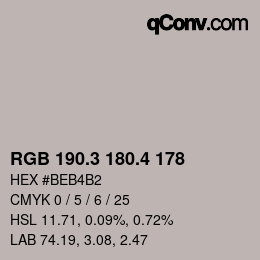 カラーコード: RGB 190.3 180.4 178 | qconv.com