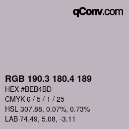 カラーコード: RGB 190.3 180.4 189 | qconv.com