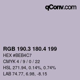 カラーコード: RGB 190.3 180.4 199 | qconv.com