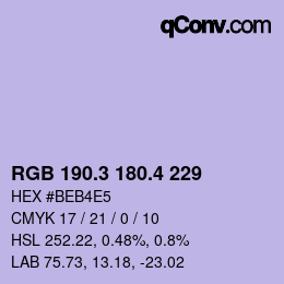カラーコード: RGB 190.3 180.4 229 | qconv.com