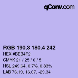 カラーコード: RGB 190.3 180.4 242 | qconv.com