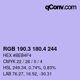 カラーコード: RGB 190.3 180.4 244 | qconv.com
