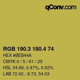 カラーコード: RGB 190.3 180.4 74 | qconv.com