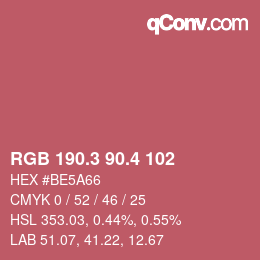 カラーコード: RGB 190.3 90.4 102 | qconv.com