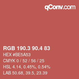 カラーコード: RGB 190.3 90.4 83 | qconv.com