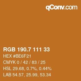 カラーコード: RGB 190.7 111 33 | qconv.com
