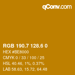 カラーコード: RGB 190.7 128.6 0 | qconv.com