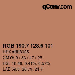 カラーコード: RGB 190.7 128.6 101 | qconv.com