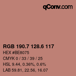 カラーコード: RGB 190.7 128.6 117 | qconv.com
