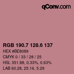 カラーコード: RGB 190.7 128.6 137 | qconv.com