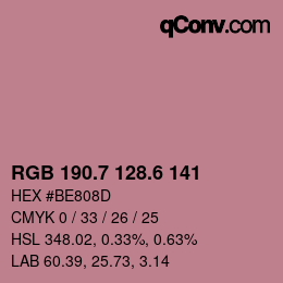 カラーコード: RGB 190.7 128.6 141 | qconv.com
