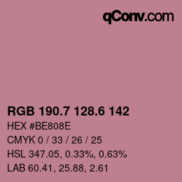 カラーコード: RGB 190.7 128.6 142 | qconv.com