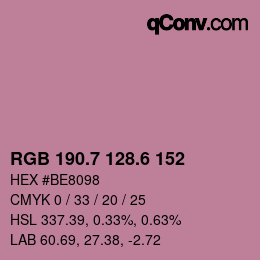 カラーコード: RGB 190.7 128.6 152 | qconv.com