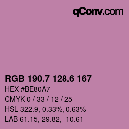 カラーコード: RGB 190.7 128.6 167 | qconv.com