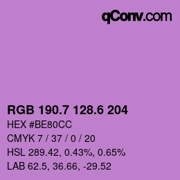 カラーコード: RGB 190.7 128.6 204 | qconv.com
