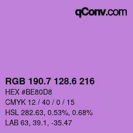 カラーコード: RGB 190.7 128.6 216 | qconv.com